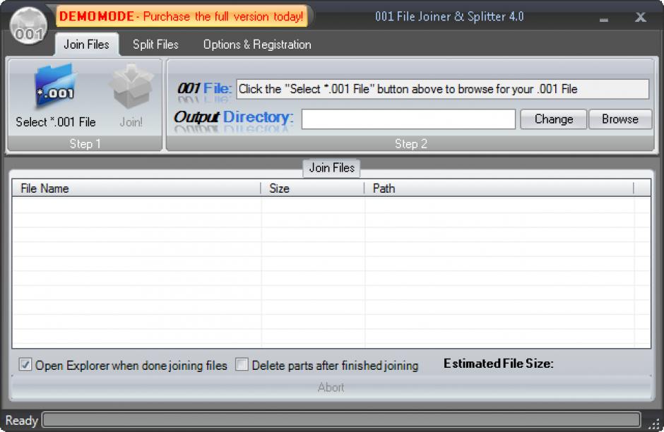 001 File Joiner and Splitter main screen