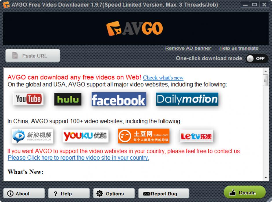 AVGO Free Video Downloader main screen