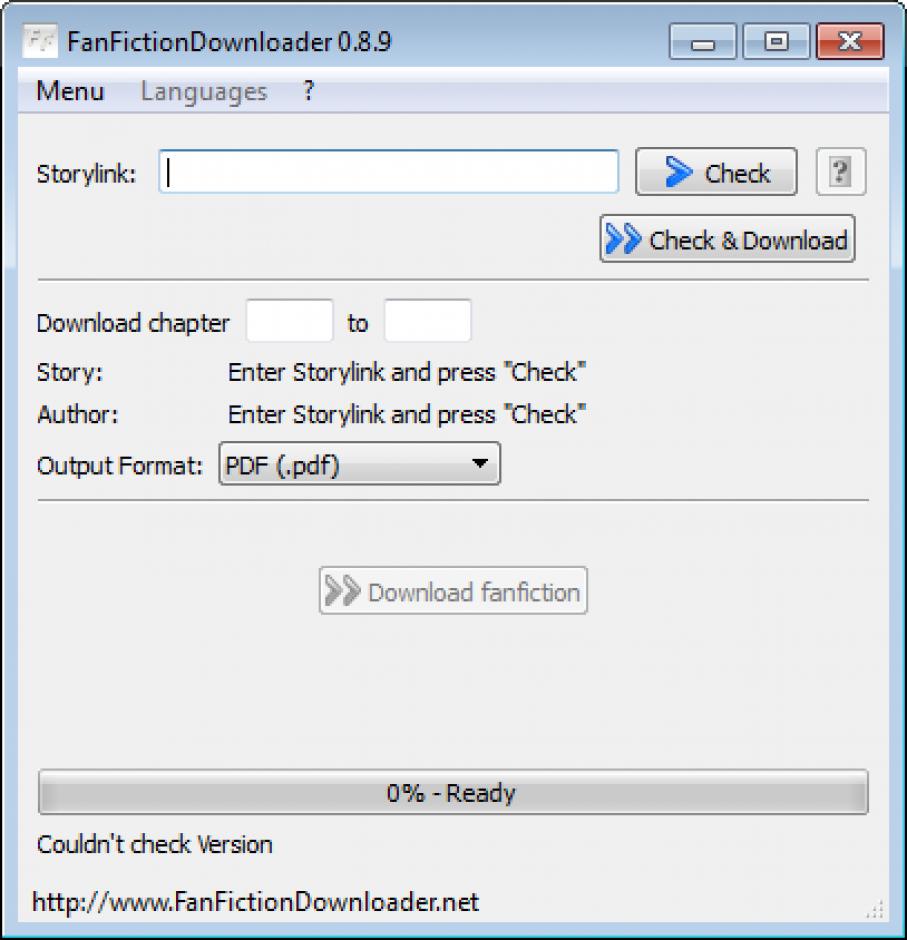 FanFiction Downloader main screen