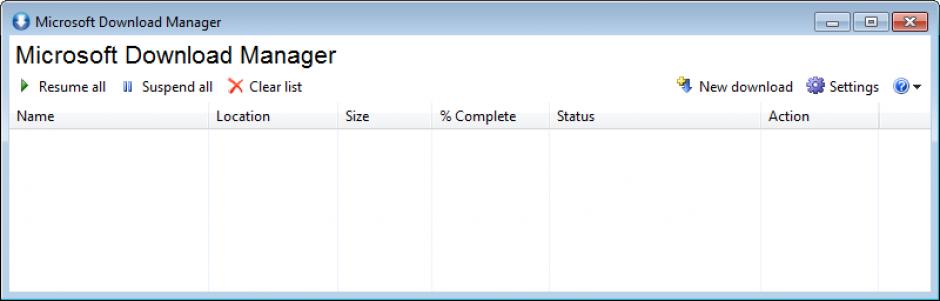 Microsoft Download Manager main screen