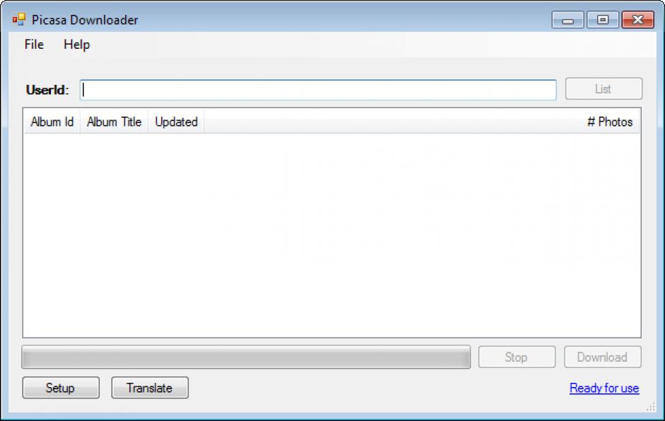 PicasaDownloader main screen