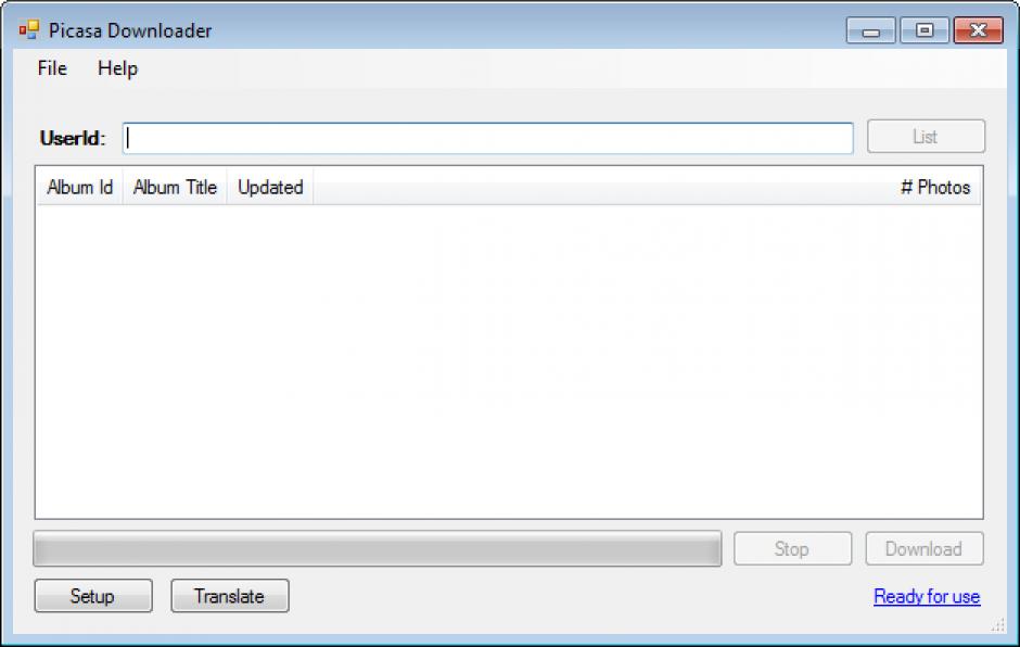 PicasaDownloader main screen
