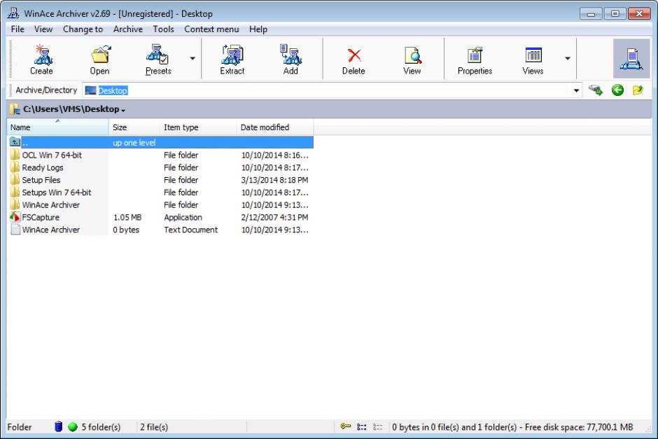 WinAce Archiver main screen