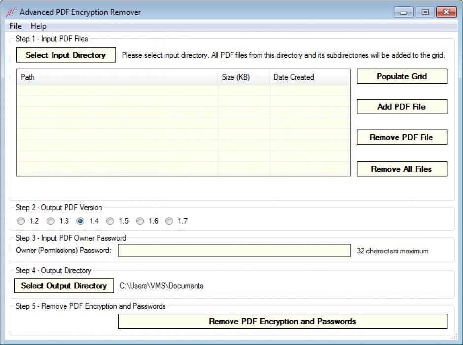 Advanced Pdf Encryption Remover main screen