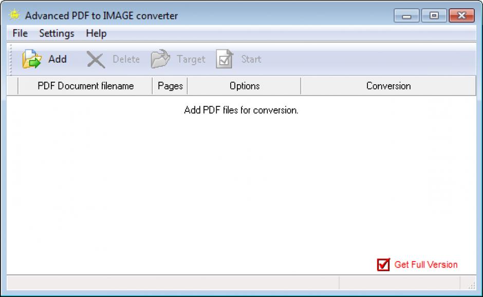 Advanced PDF to IMAGE converter main screen