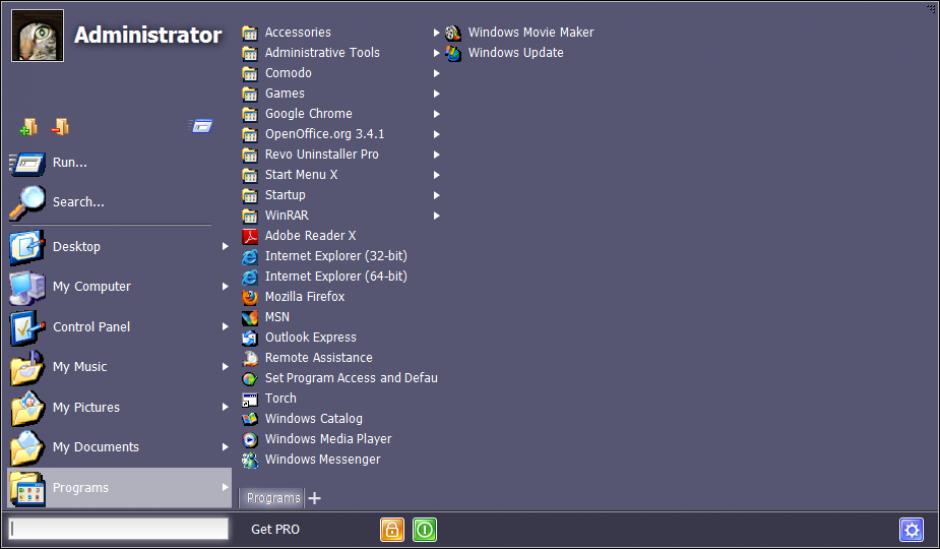 Start Menu X main screen