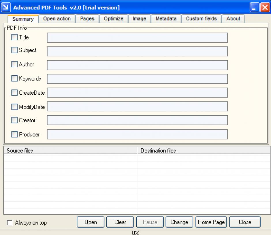 Advanced PDF Tools main screen