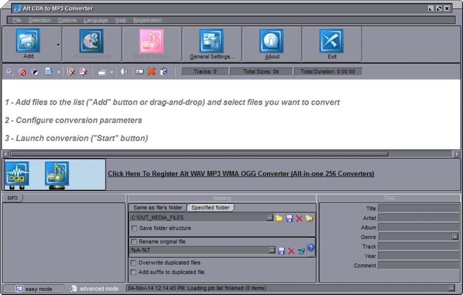 Alt CDA to MP3 Converter main screen