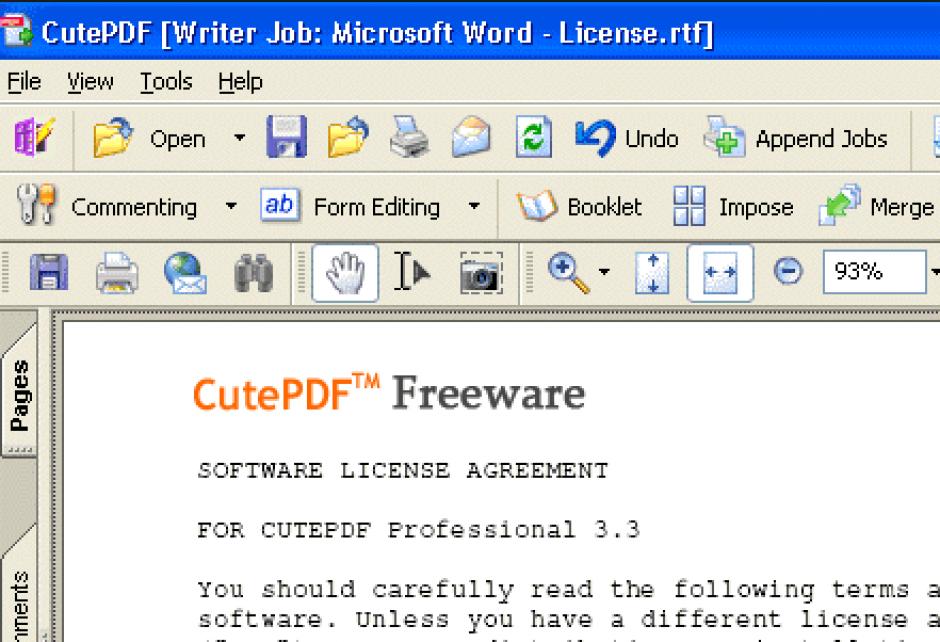 CutePDF Writer main screen