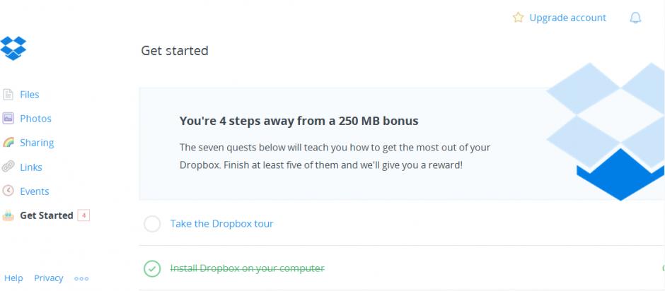 Dropbox main screen