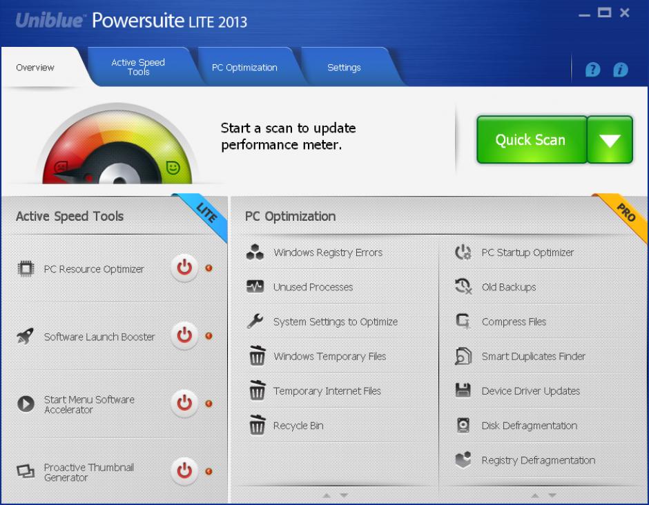 PowerSuite Lite 2013 main screen