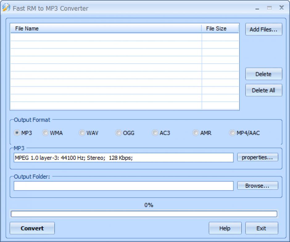 Fast RM to MP3 Converter main screen