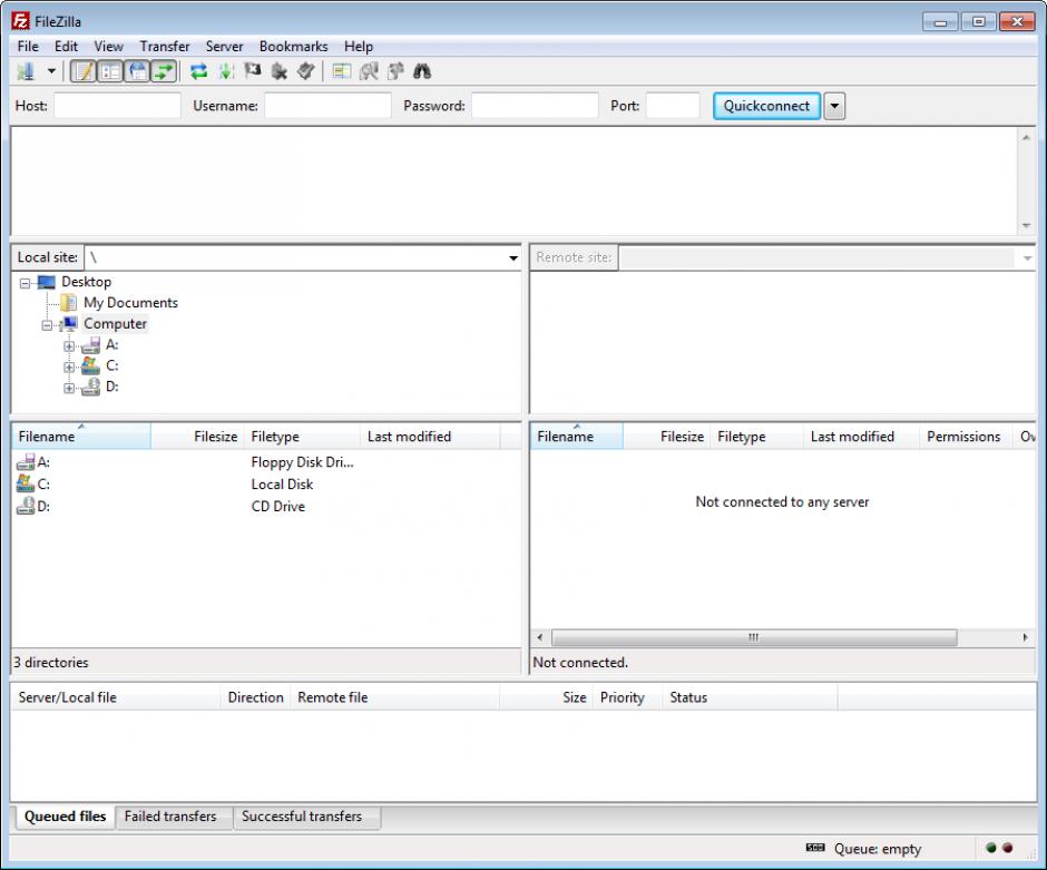 FileZilla main screen