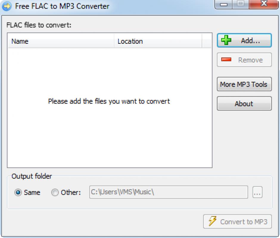 Free FLAC to MP3 Converter main screen