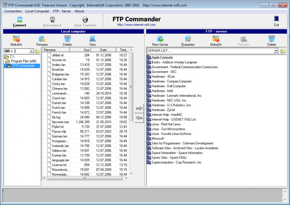 FTP commander main screen