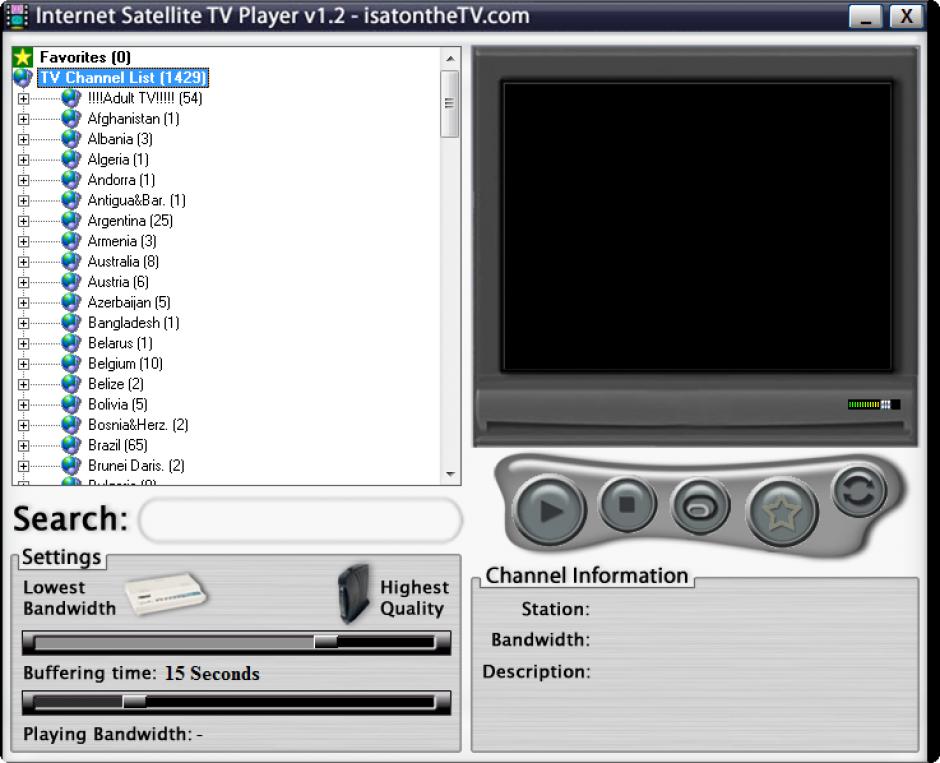 Internet Satellite TV Player DEMO Version main screen