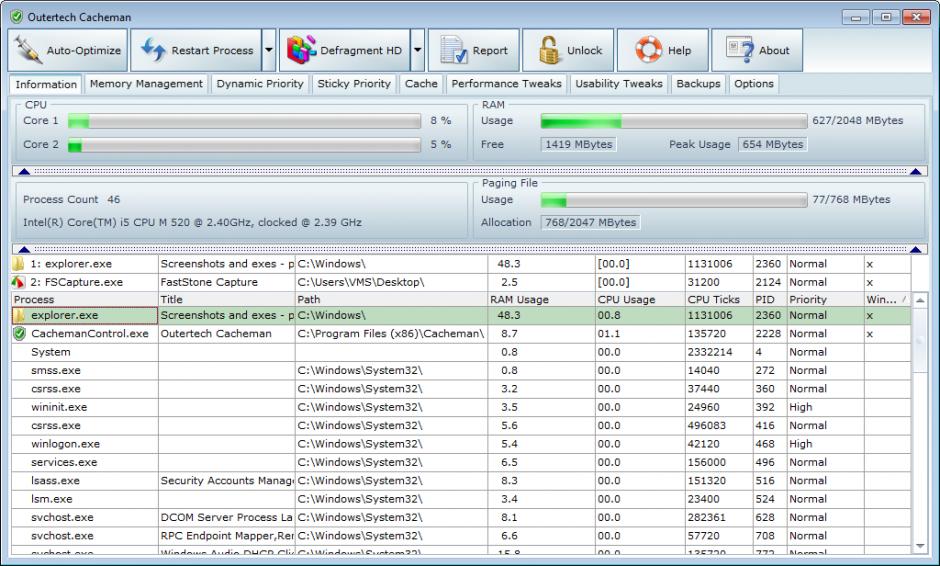 Cacheman main screen