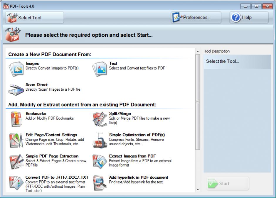 PDF Tools main screen