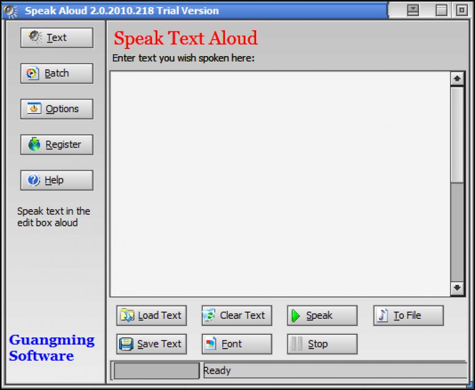 Speak Aloud main screen