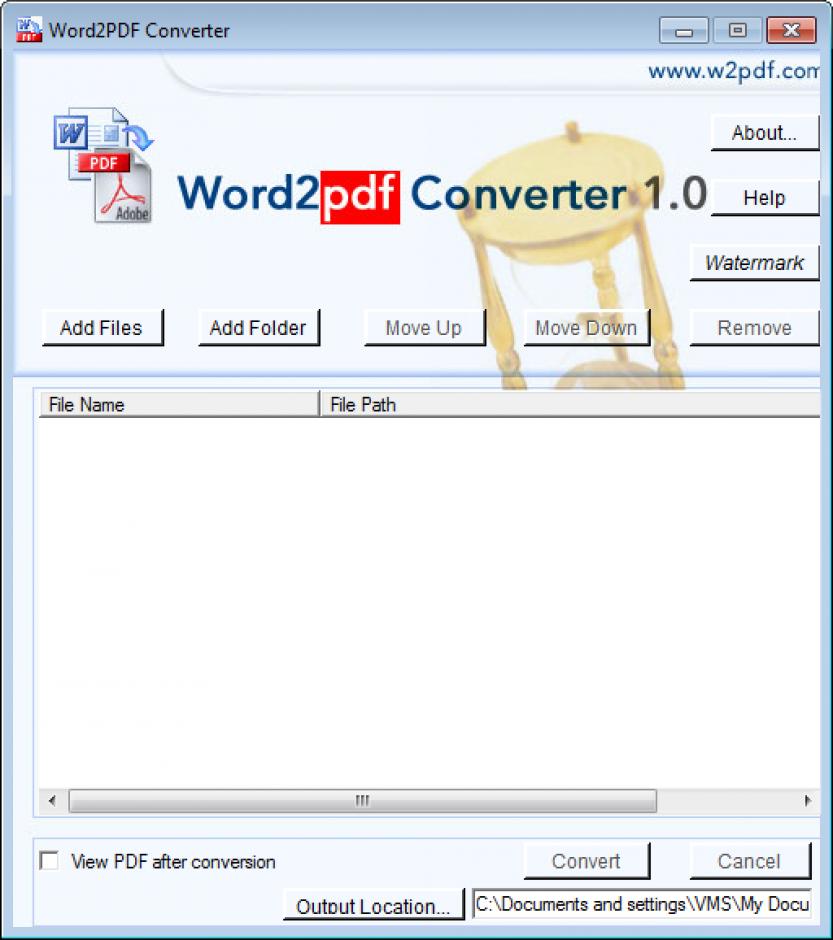 Word2PDF main screen