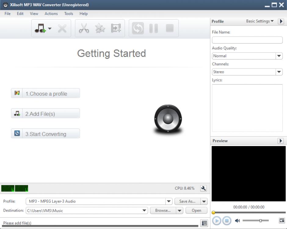 Xilisoft MP3 WAV Converter main screen