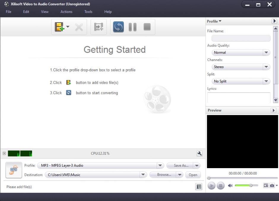 Xilisoft Video to Audio Converter main screen