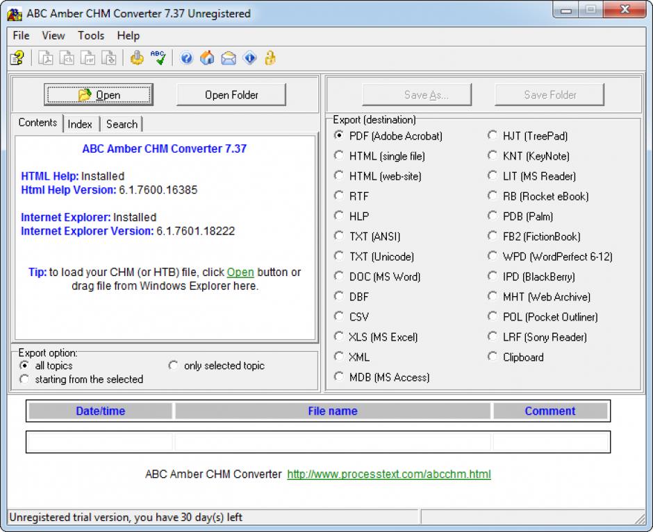 ABC Amber CHM Converter main screen