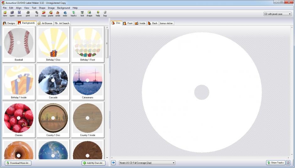 Acoustica CDDVD Label Maker main screen