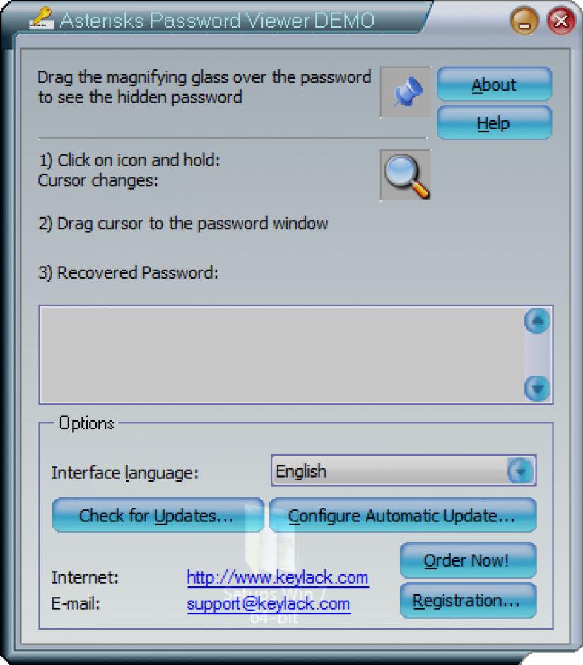 Asterisks Password Viewer main screen