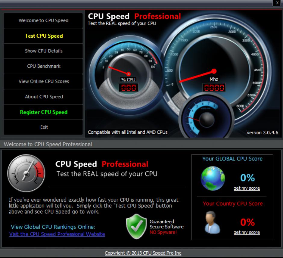 CPU Speed Pro main screen