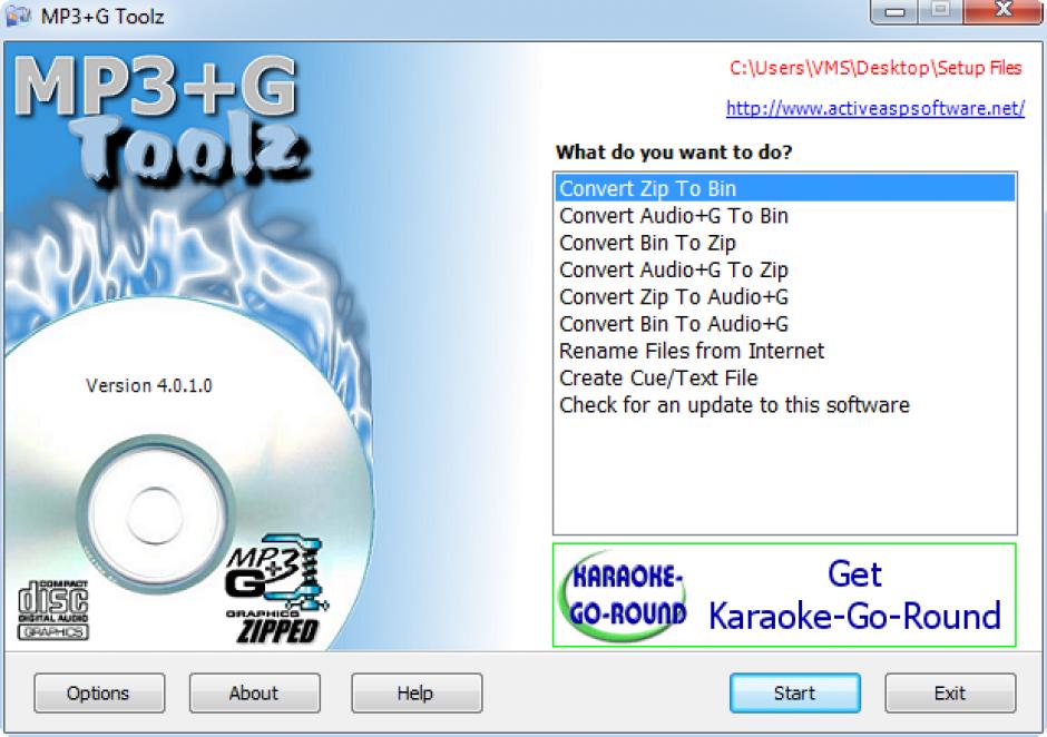 MP3 + G Toolz main screen