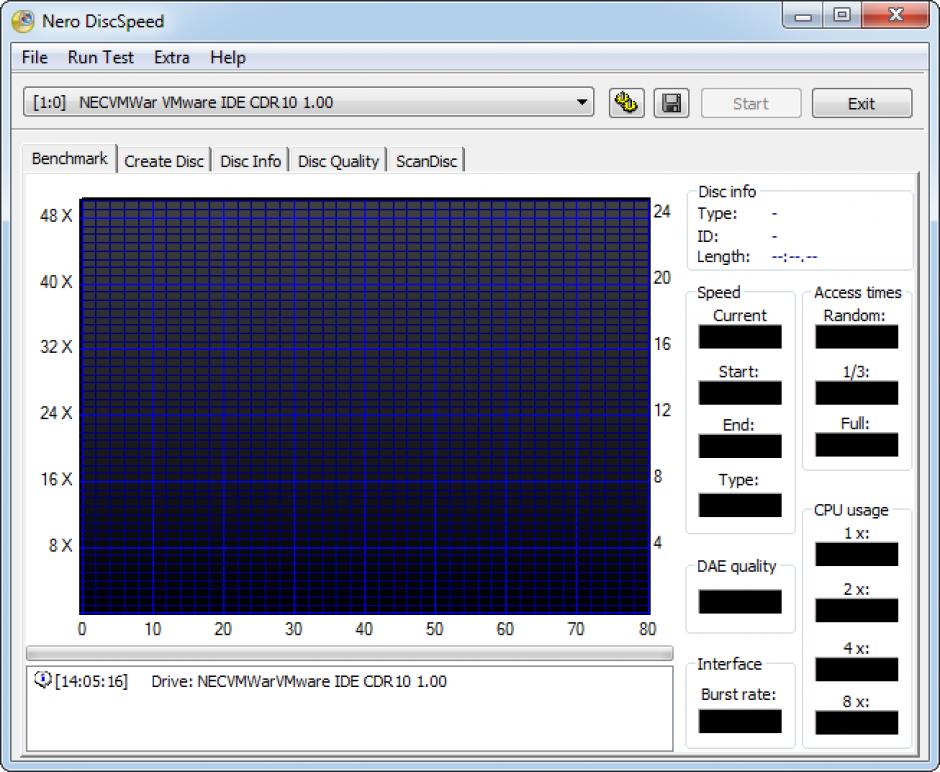 Nero DiskSpeed main screen