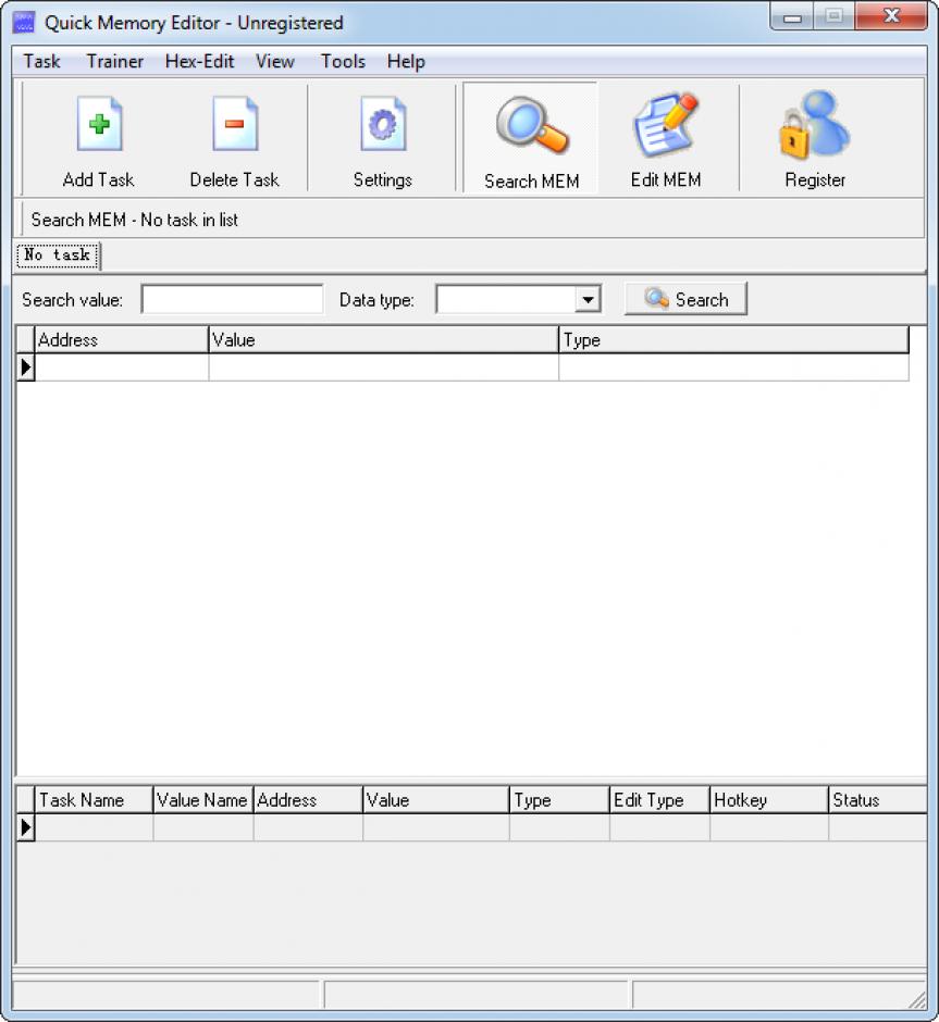 Quick Memory Editor main screen