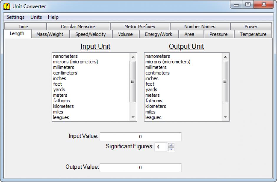 Unit Converter main screen