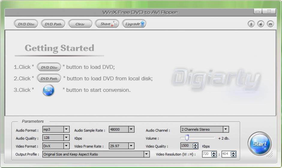 WinX Free DVD to AVI Ripper main screen