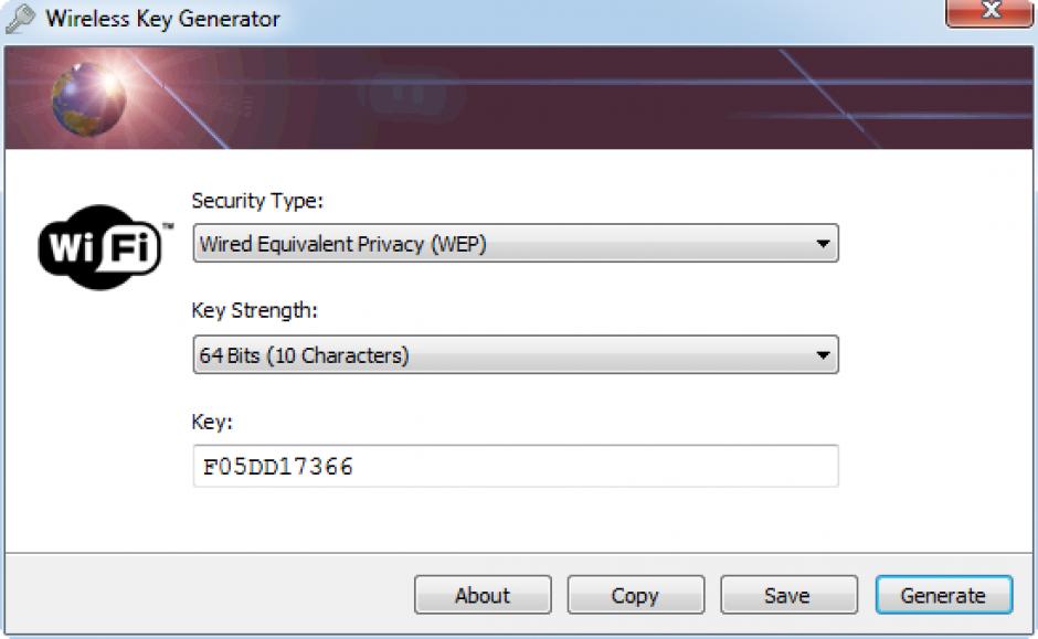 Wireless Key Generator main screen