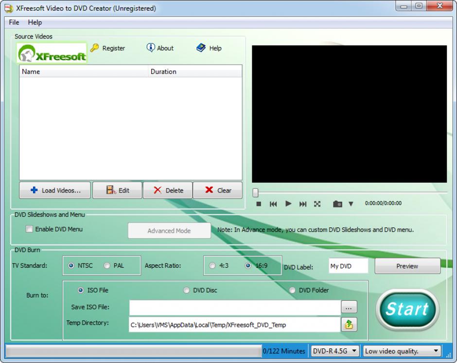 XFreesoft Video to DVD Creator main screen