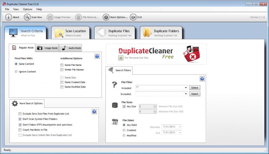 Duplicate Cleaner Free main screen