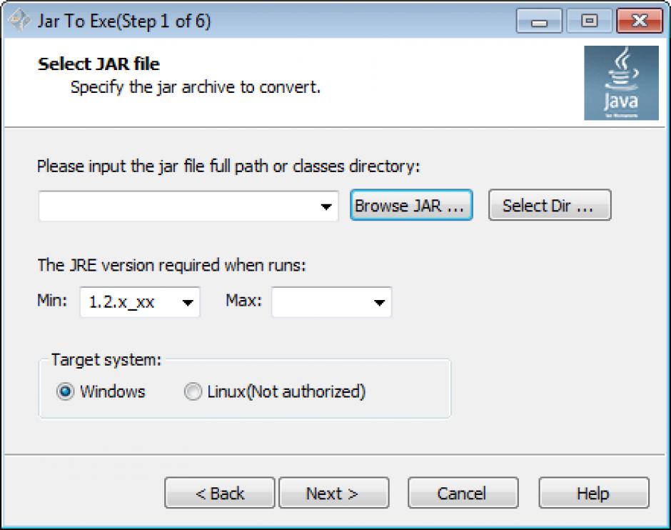 Jar2Exe Wizard main screen