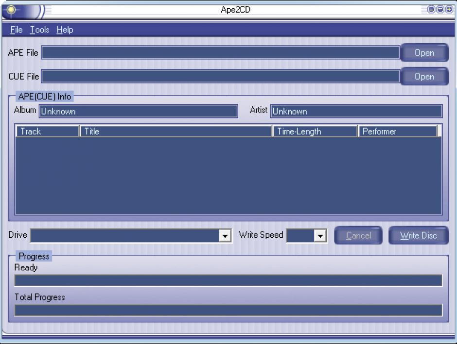 Ape2CD main screen