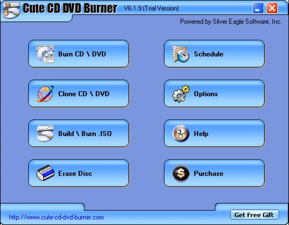 Cute CD DVD Burner main screen