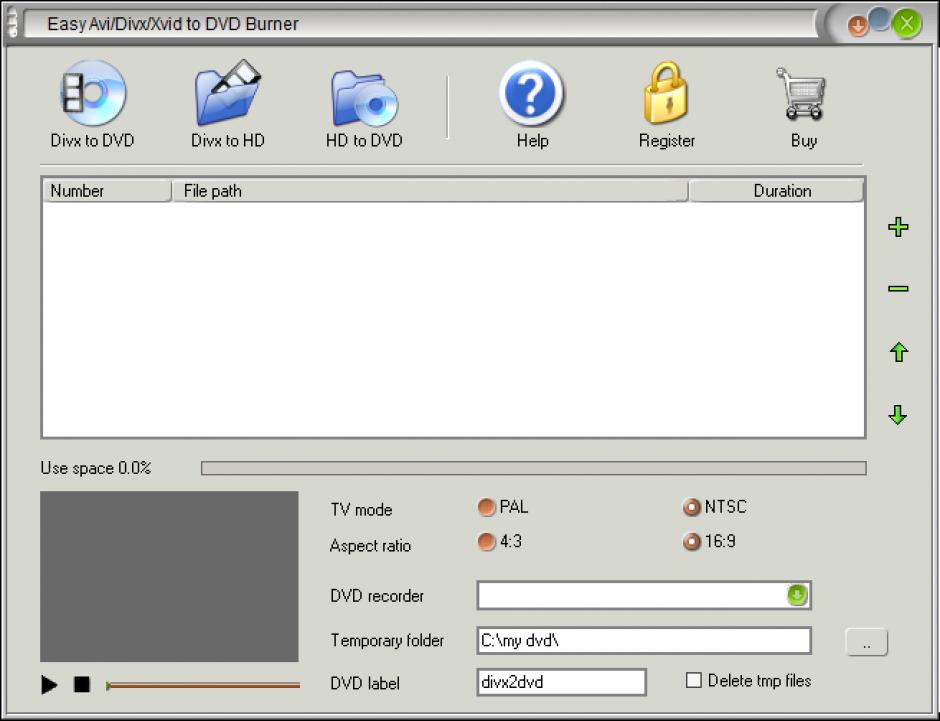 Easy AviDivxXvid to DVD Burner main screen