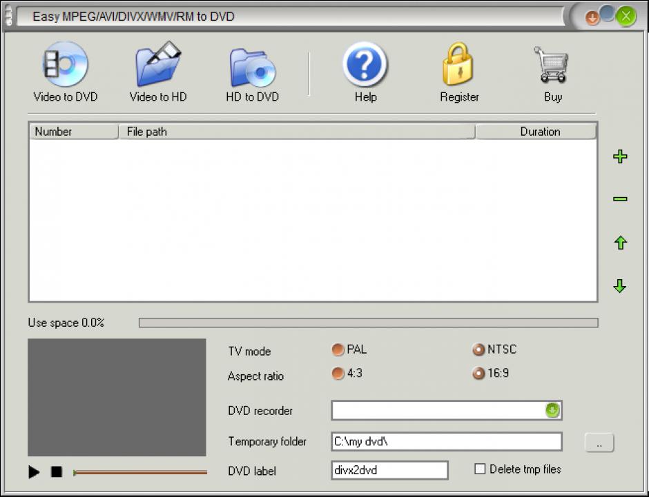 Easy MPEG AVI DIVX WMV RM to DVD main screen