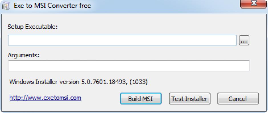 Exe to Msi Converter free main screen