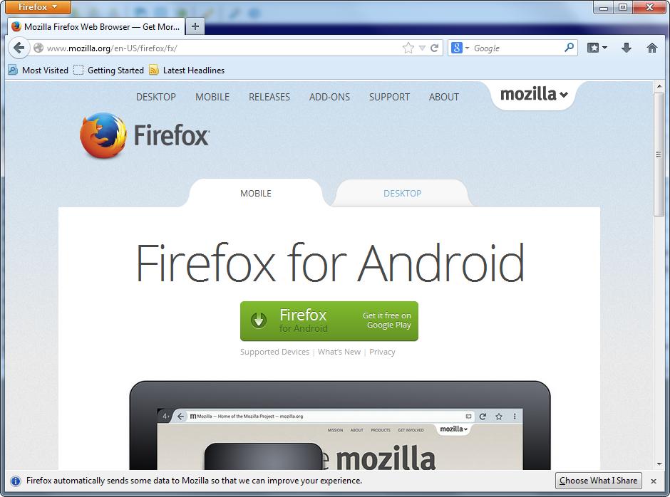 Mozilla Firefox main screen
