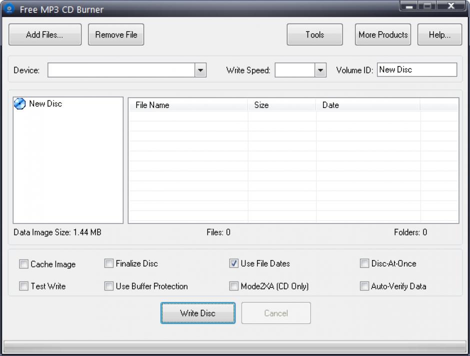 Free MP3 CD Burner main screen