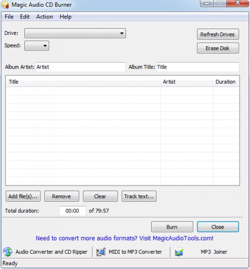 Magic Audio CD Burner main screen
