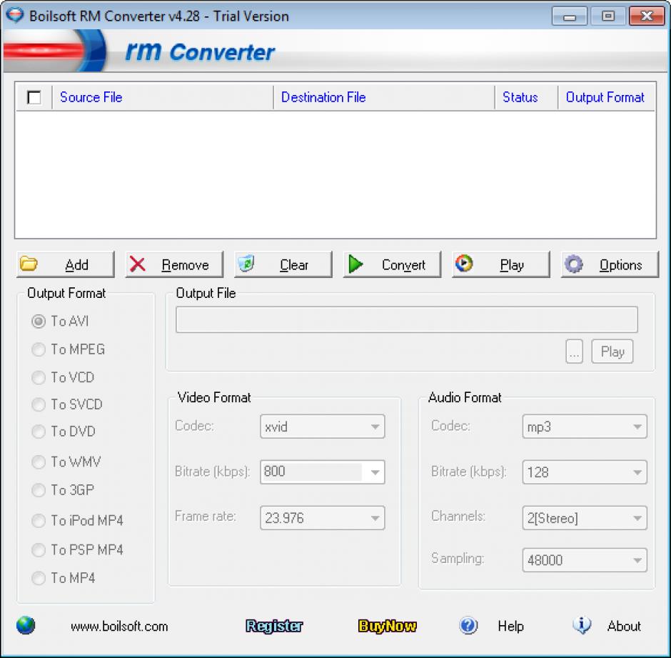 RM Converter main screen