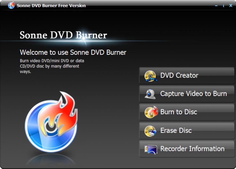 Sonne DVD Burner main screen