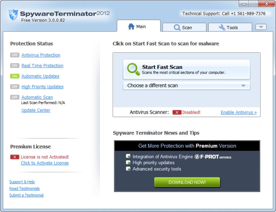 Spyware Terminator 2012 main screen